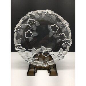 Vintage Mikasa Crystal Carmen Glass Serving Platter Dish Floral Leaves Design 7"